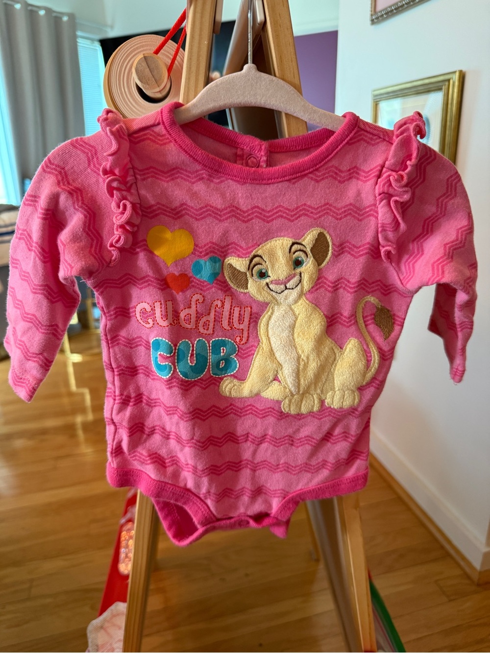 Disney Baby Simba Cuddly Cub Pink Long Sleeve Bodysuit 3-6M Lion King